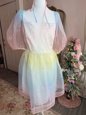 Eloquii Pastel Ombre Organza Dress - Pink, Yellow, Blue